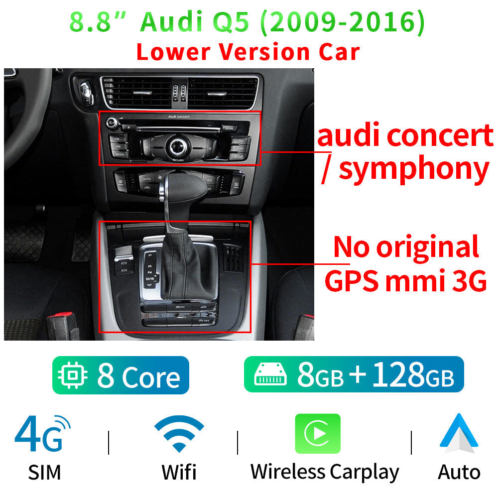 8.8" 8 Core Android 12 System Car Radio Stereo For Audi Q5 2009-2016 WIFI 4G 8+128GB Carplay BT Touch Screen GPS Navi Receiver - RampageApparel