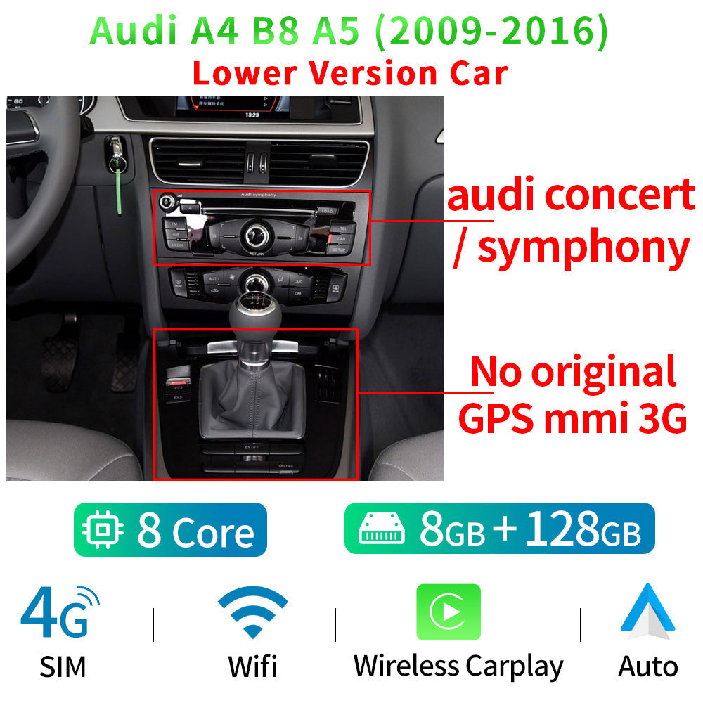 12.3" Android 12 Car Radio Player For Audi A4 S4 A5 S5 2009-2016 WIFI SIM 1920*720 8 Core CPU 8+128GB Carplay GPS Navi Stereo - RampageApparel