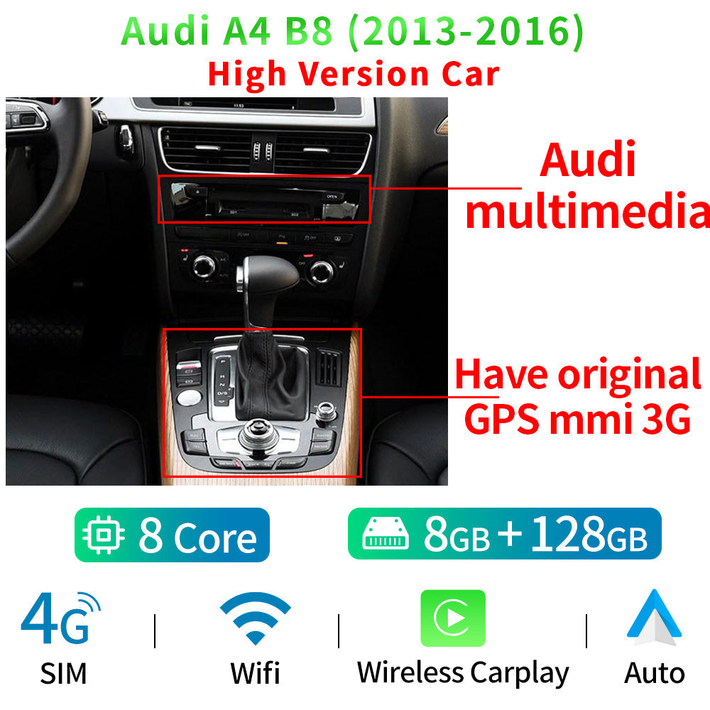 WIFI SIM Android 12 Car Multimedia Player Carplay For Audi A4 B8 2009-2016 8 Core CPU Google BT GPS Navi Receiver Tablet - RampageApparel