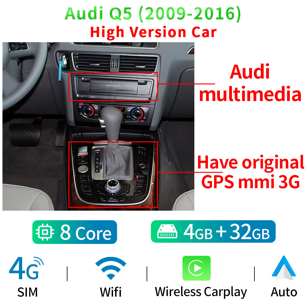 Audi Q5 2009-2016 WIFI 4G SIM Split Screen BT GPS Navi Multimedia Wireless Carplay - RampageApparel