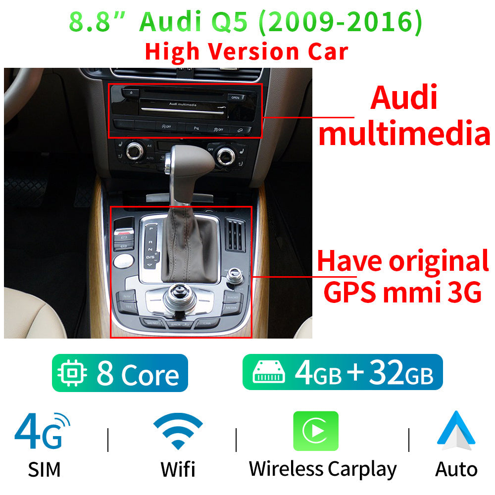 8.8" 8 Core Android 12 System Car Radio Stereo For Audi Q5 2009-2016 WIFI 4G 8+128GB Carplay BT Touch Screen GPS Navi Receiver - RampageApparel