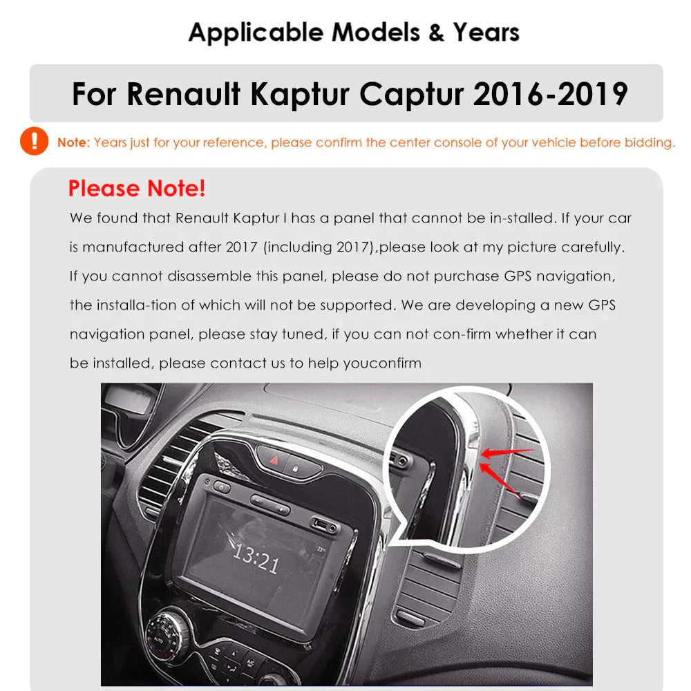 Renault Kaptur Captur 2016-2019 Car Multimedia Stereo GPS Navi Audio Video BT - RampageApparel