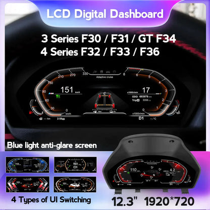 12.3“ Car LCD Digital Dashboard  BMW 3 Series F30/F31/GT-F34 4 F32/F33/F36 NBT EVO Instrument Cluster 1920X720 Screen - RampageApparel