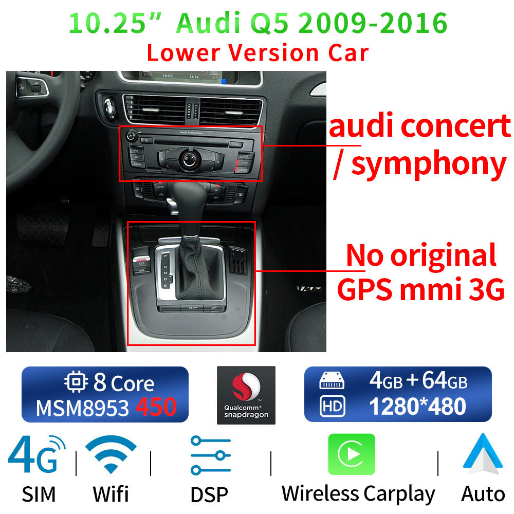 Audi Q5 2009-2016 WIFI 4G SIM Split Screen BT GPS Navi Multimedia Wireless Carplay - RampageApparel