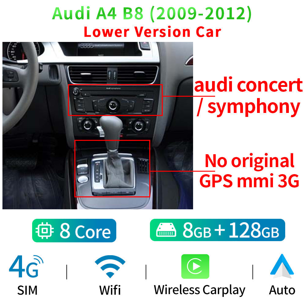 WIFI SIM Android 12 Car Multimedia Player Carplay For Audi A4 B8 2009-2016 8 Core CPU Google BT GPS Navi Receiver Tablet - RampageApparel