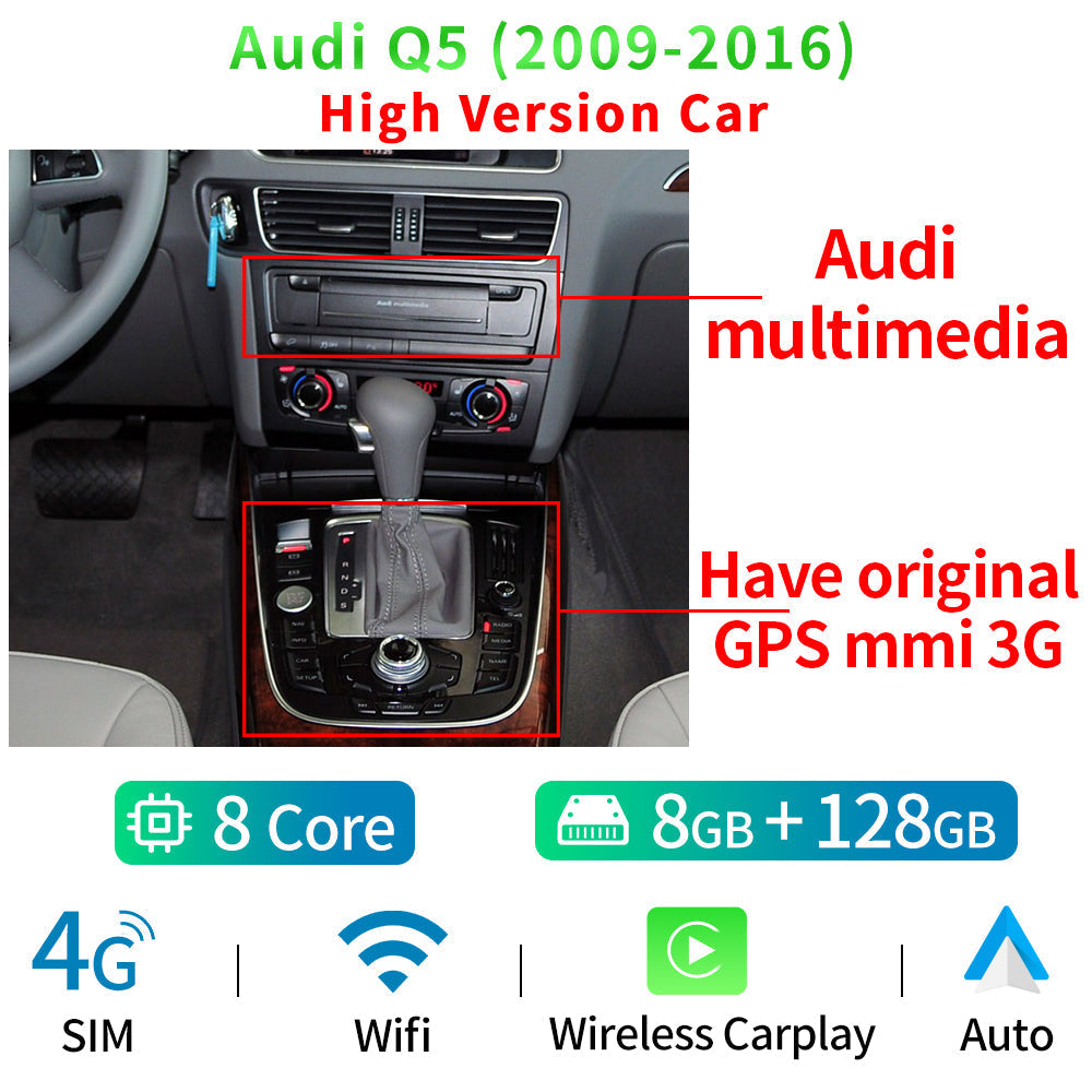 Audi Q5 2009-2016 WIFI 4G SIM Split Screen BT GPS Navi Multimedia Wireless Carplay - RampageApparel