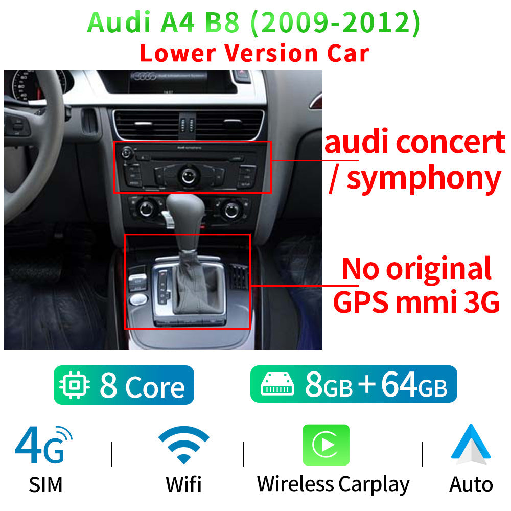 WIFI SIM Android 12 Car Multimedia Player Carplay For Audi A4 B8 2009-2016 8 Core CPU Google BT GPS Navi Receiver Tablet - RampageApparel