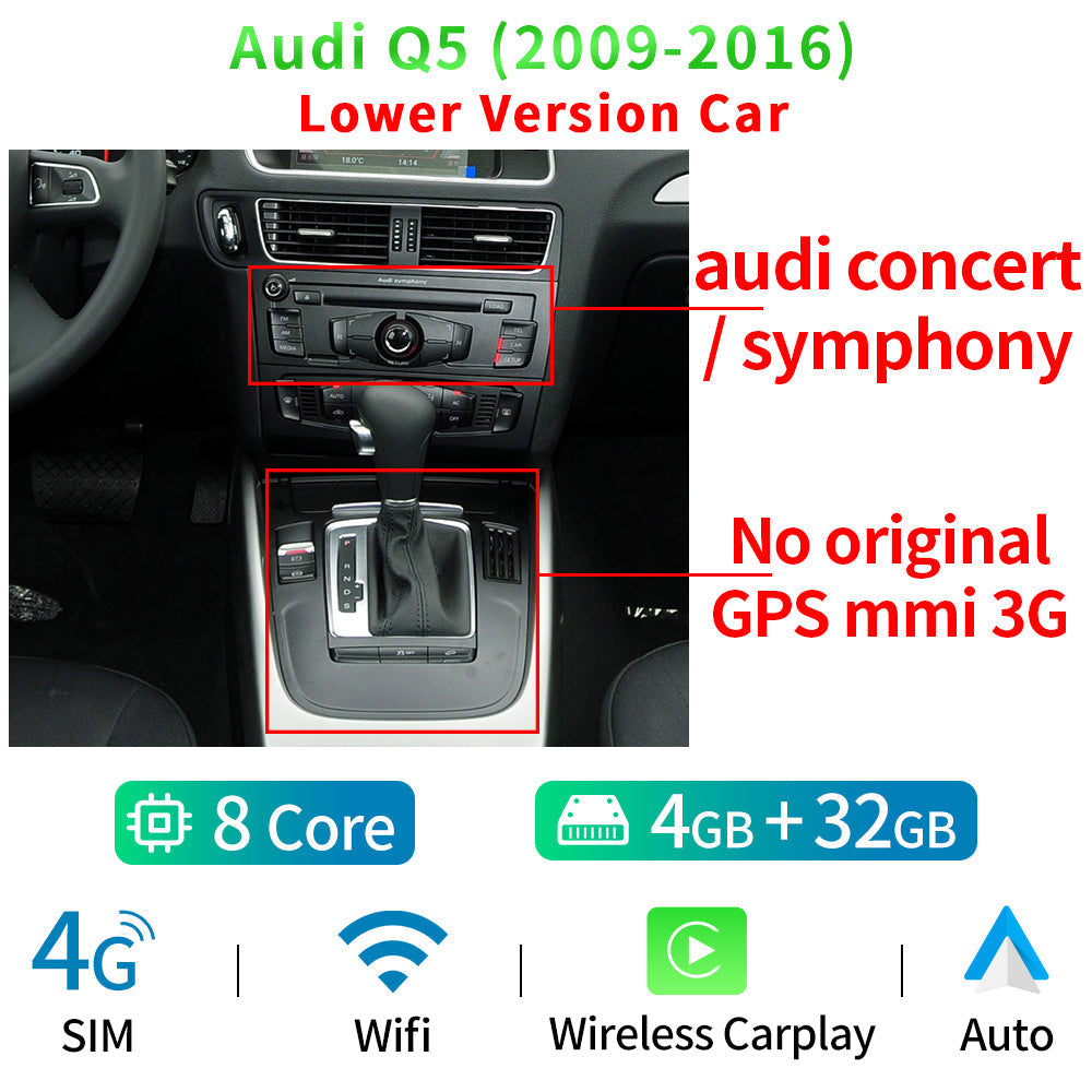 Audi Q5 2009-2016 WIFI 4G SIM Split Screen BT GPS Navi Multimedia Wireless Carplay - RampageApparel