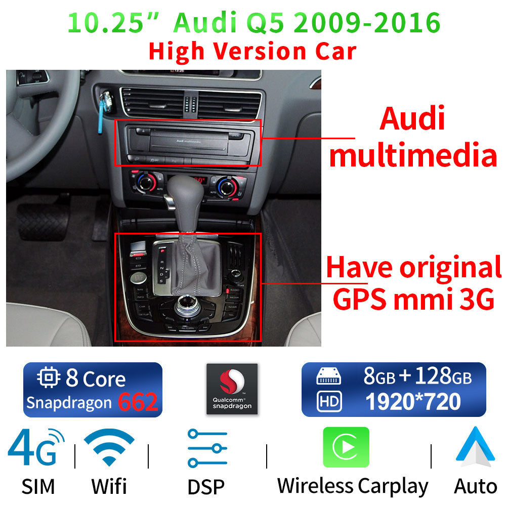 Audi Q5 2009-2016 WIFI 4G SIM Split Screen BT GPS Navi Multimedia Wireless Carplay - RampageApparel