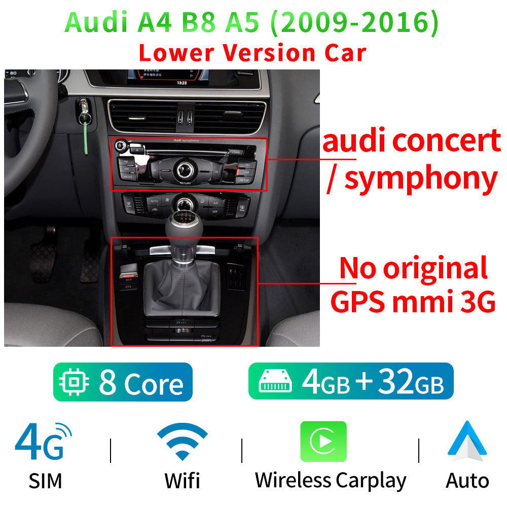 12.3" Android 12 Car Radio Player For Audi A4 S4 A5 S5 2009-2016 WIFI SIM 1920*720 8 Core CPU 8+128GB Carplay GPS Navi Stereo - RampageApparel