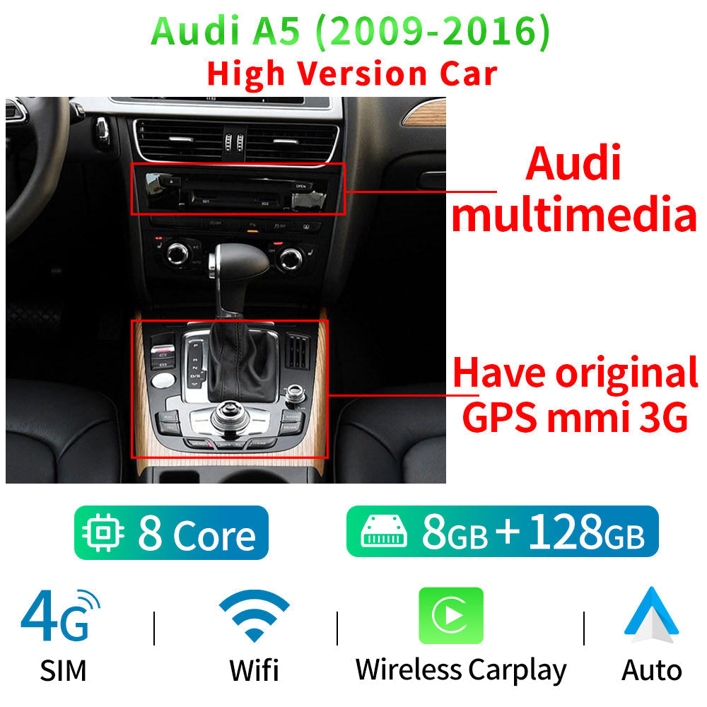 8 Core Android System Car Display Screen For Audi A5 09-16 WIFI 4G SIM BT GPS Navi Touch Stereo Player Carplay - RampageApparel