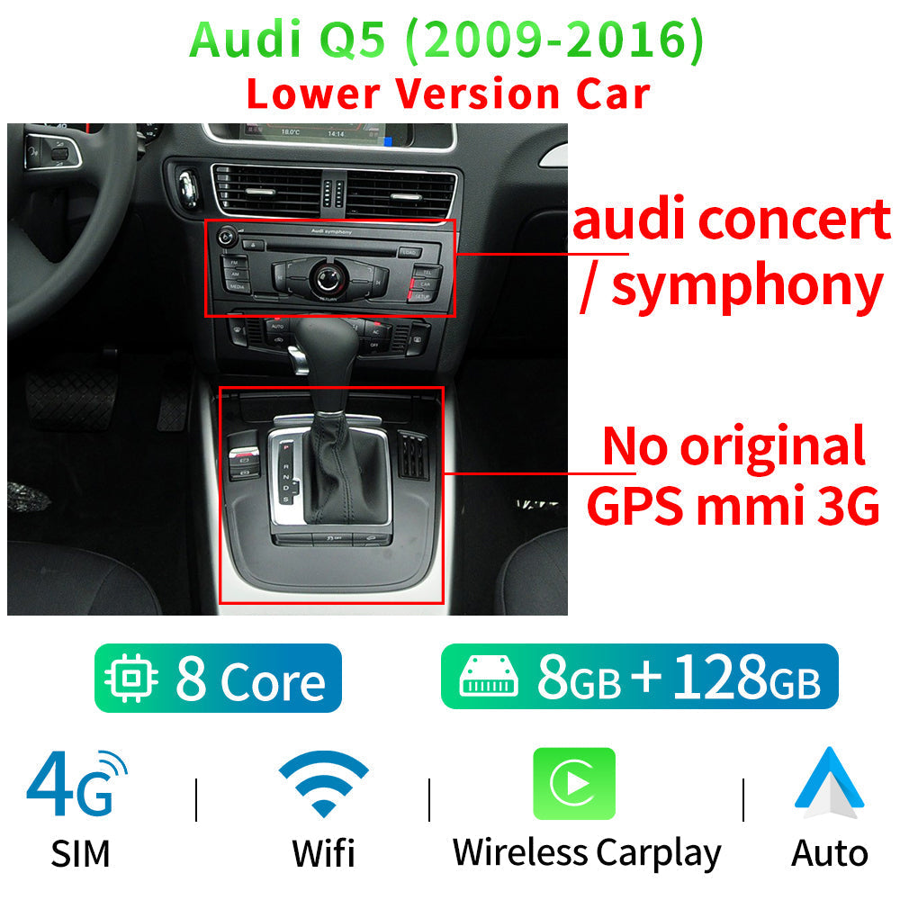 Audi Q5 2009-2016 WIFI 4G SIM Split Screen BT GPS Navi Multimedia Wireless Carplay - RampageApparel