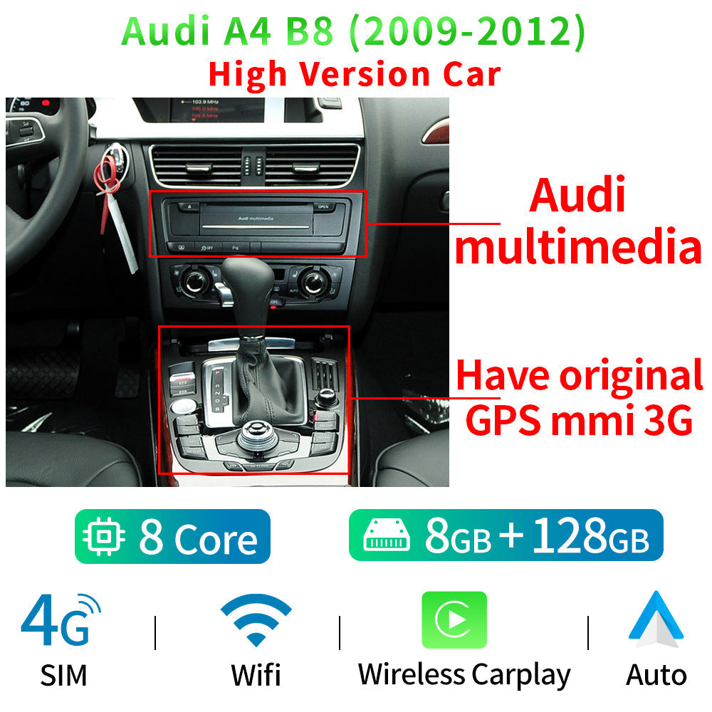 WIFI SIM Android 12 Car Multimedia Player Carplay For Audi A4 B8 2009-2016 8 Core CPU Google BT GPS Navi Receiver Tablet - RampageApparel