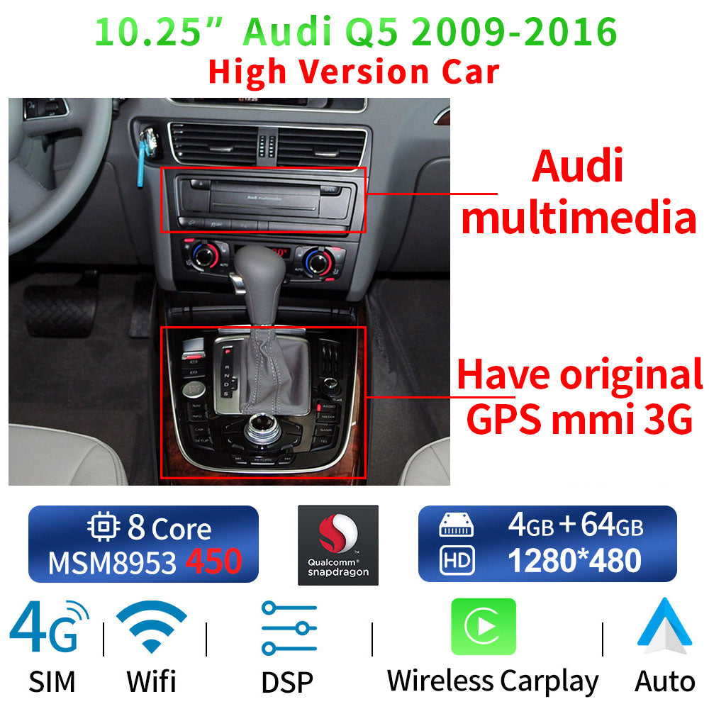 Audi Q5 2009-2016 WIFI 4G SIM Split Screen BT GPS Navi Multimedia Wireless Carplay - RampageApparel